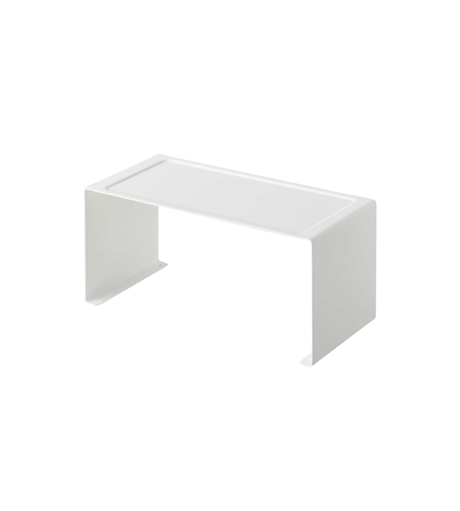 Das YAMAZAKI TOWER Küchenregal SCHMAL - Weiss ist ein minimalistisches, rechteckiges weißes Regal mit offenen Seiten und glatten Kanten für platzsparende Organisation oder stapelbare Platznutzung in der Küche, abgebildet auf einem schlichten hellen Hintergrund.